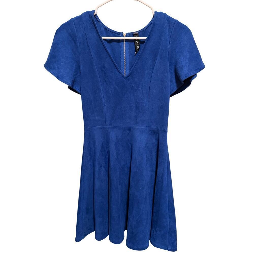 Lord & Taylor Design Lab Blue Faux Suede V-Neck Minin Dress Women's Size Small
